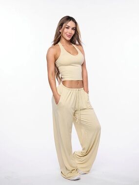 Pchee Bum Butter Yellow Halter Lounge Pant Set